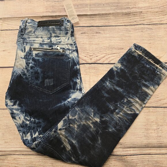 Rock Revival Moto Daviday Jeans Men's Destruction Blue Tie Dye Zippers Stretch - Picture 9 of 16